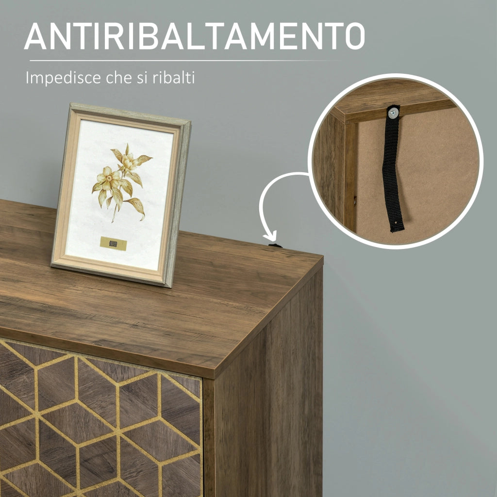 Mobile da Ingresso Moderno con Decori Dorati e Gambe in Acciaio, 99x39x75.5cm