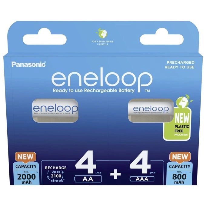 Eneloop BK-KJMCDE44E Batterie Ricaricabili Ni-MH 4x AA 2000 mAh 4x AAA 800 mAh colore Nero