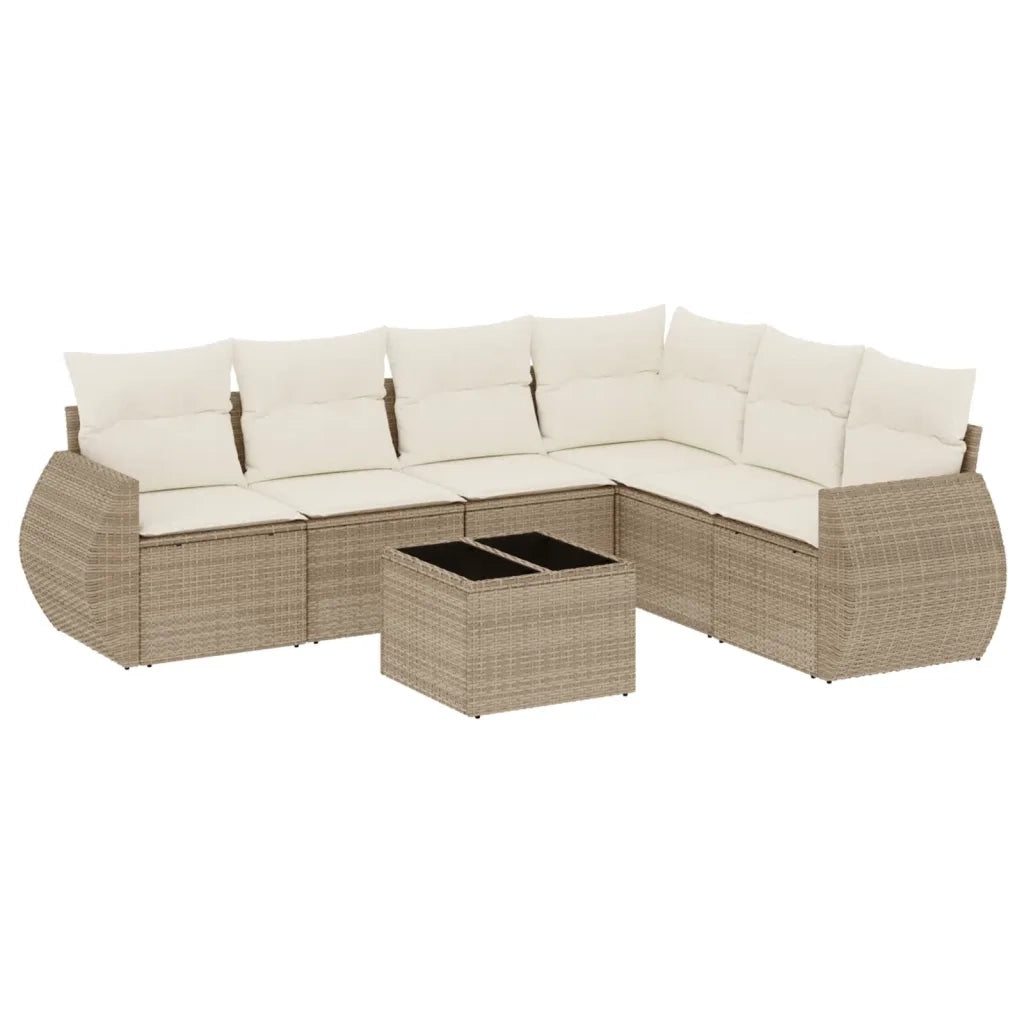 Set Divani da Giardino 7 pz con Cuscini Beige in Polyrattan 3221417