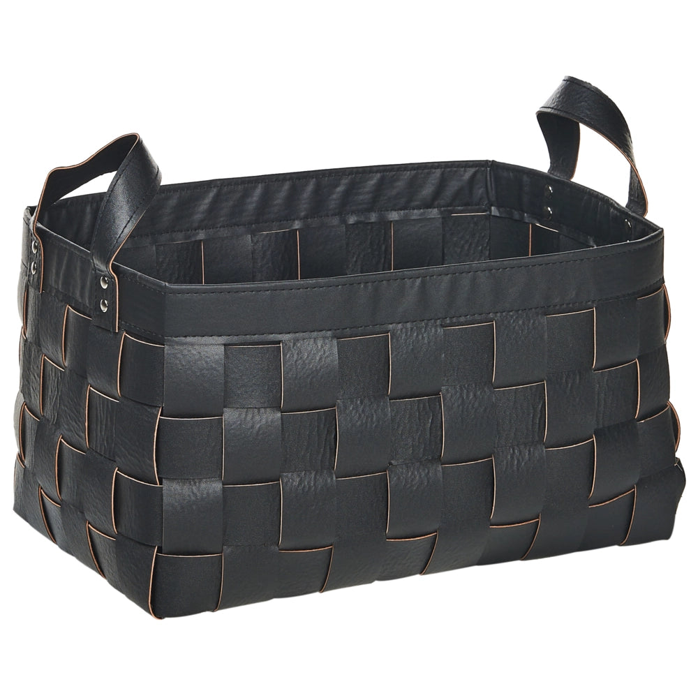 Set di 2 cesti fatti a mano in ecopelle nero con manici design retrò
