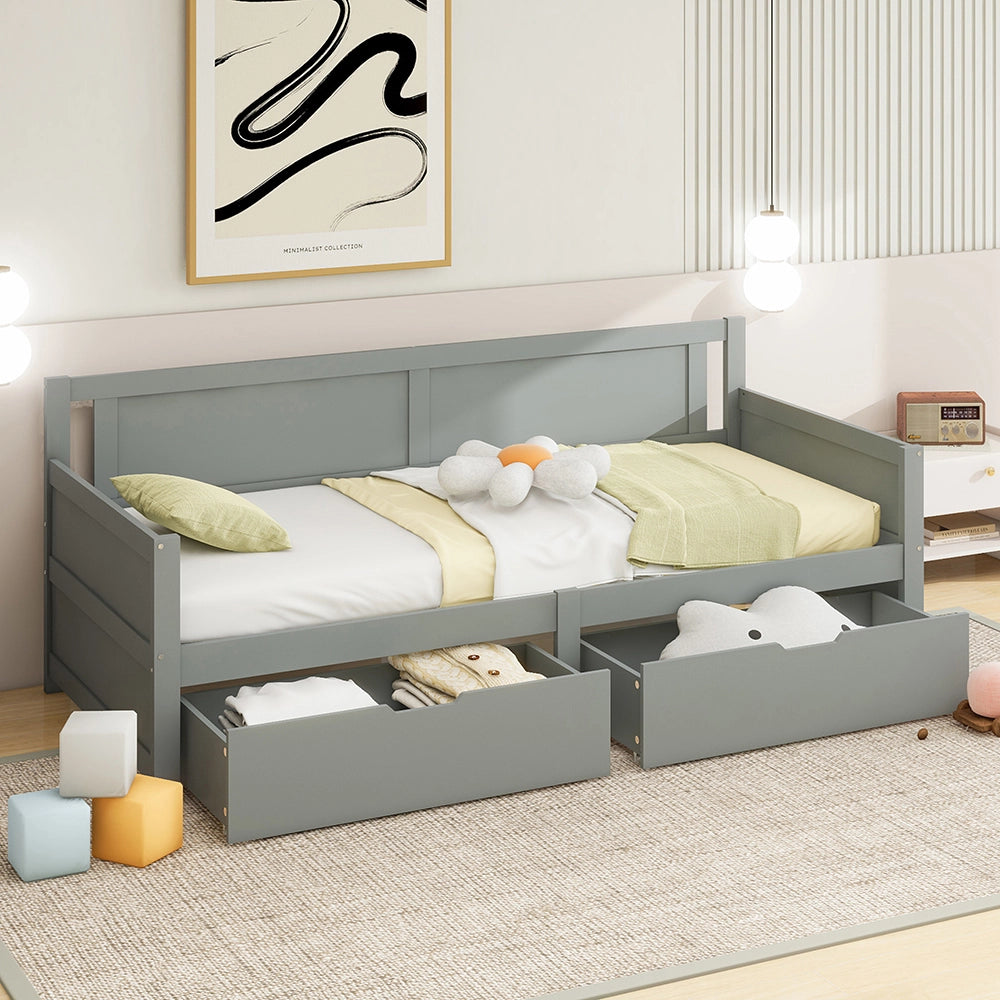 Letto a sedia singolo - Xylo - 90x200 cm - Grigio - Due scomparti di archiviazione
