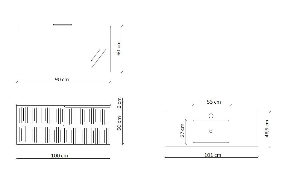 Mobile bagno composizione 4 pezzi L.101 P.46,5 H.190 cm VENERE colore grigio opaco