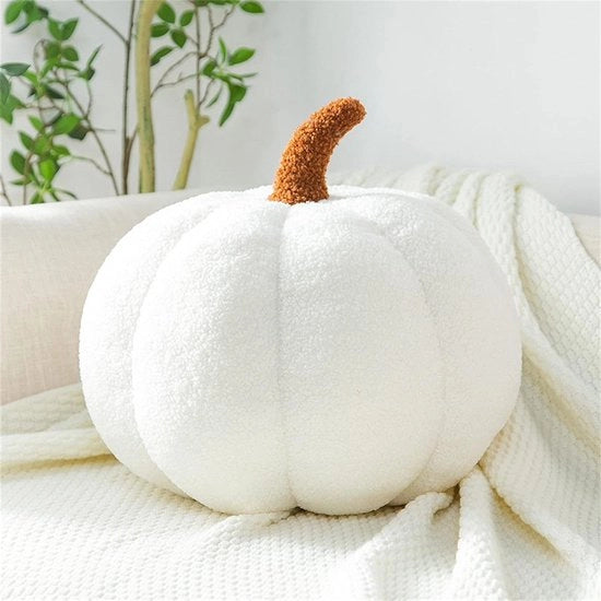 Pompoen in forma 3D - Cuscino decorativo per camera da bambini - Cuscino da sedere e cuscino decorativo - Regalo di compleanno - Bianco 30 cm.