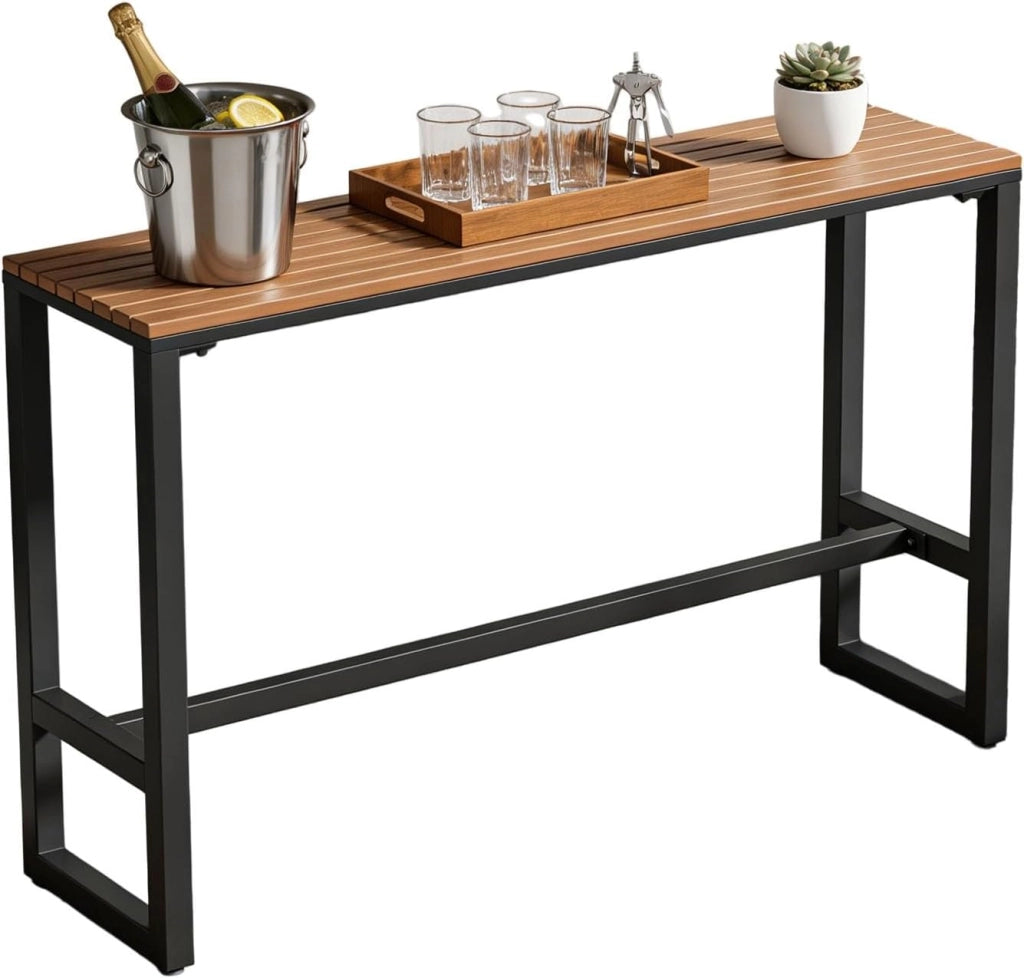 Tavolo Alto Bancone Bar da Esterno Tavolino Alto e Stretto da Balcone Salvaspazio per Cucina Sala da Pranzo Bar Esterno(140cm/55.1in)