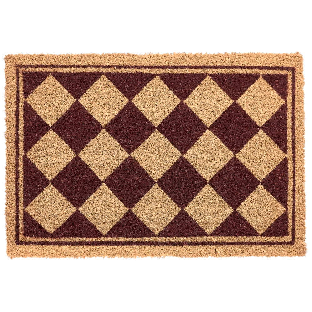 Zerbino in fibra di cocco beige e marrone con fondo antiscivolo, 40 x 60 cm. Zerbino decorativo antiscivolo con motivo a rombi