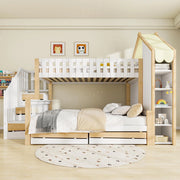 Letto a castello-Xylo-90x200+140x200cm, 2 cassetti, barriera, scala