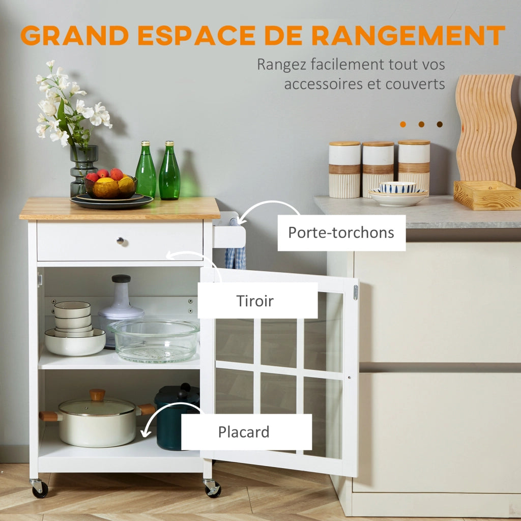 Tavolino da cucina con ruote e contenitori ¨C zephmum ¨C bianco effetto quercia