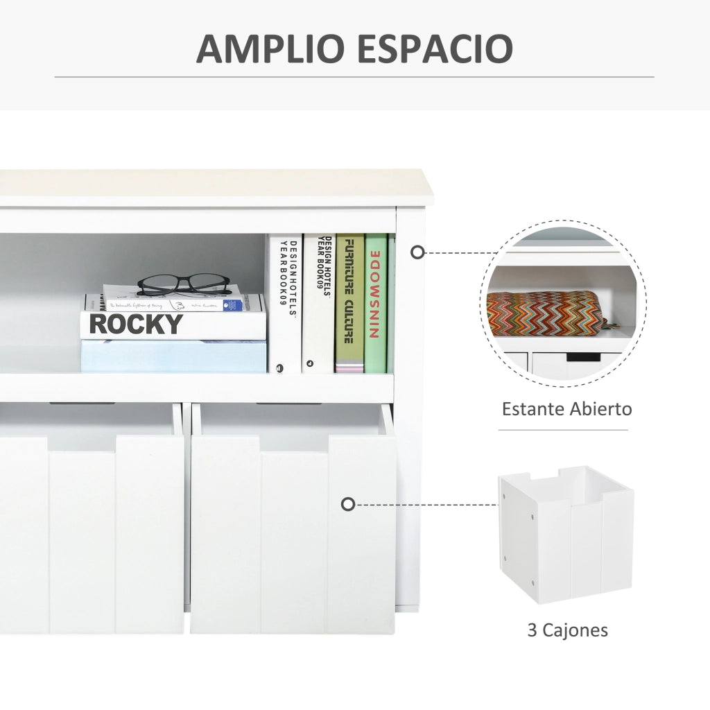 Armadio con 3 cassetti e ripiani aperti ¨C zephmum ¨C 102x33x61,5 cm bianco