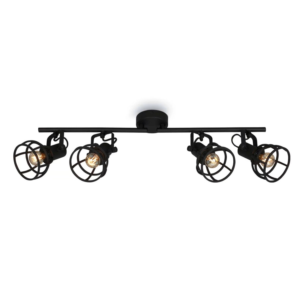Plafoniera Vintage Korbo Acciaio Nero 4 Luci E14 Ip20