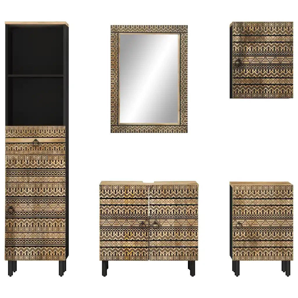 vidaXL Set Mobili da Bagno 5 pz in Legno Massello di Mango