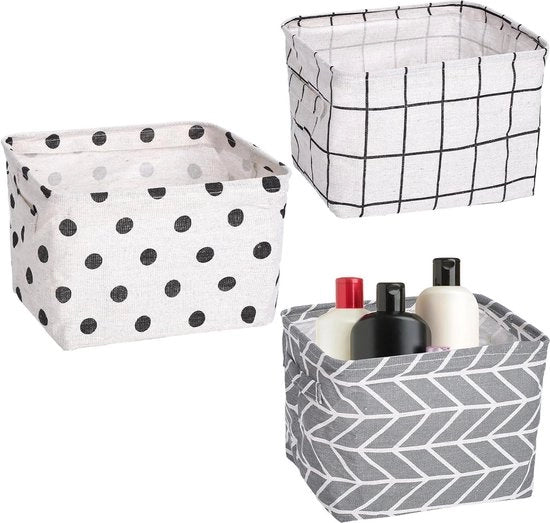 Set di contenitori in tessuto impermeabile pieghevoli - 3 pezzi - con maniglie - 20 x 16 x 14 cm - contenitori per la conservazione in bagno - pannelli per cosmetici