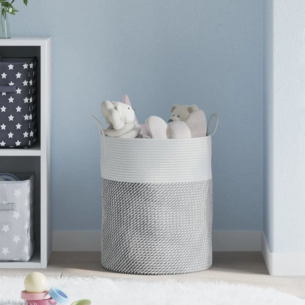 Cestino Portaoggetti Grigio e Bianco ?38x46 cm in Cotone CFW7767490
