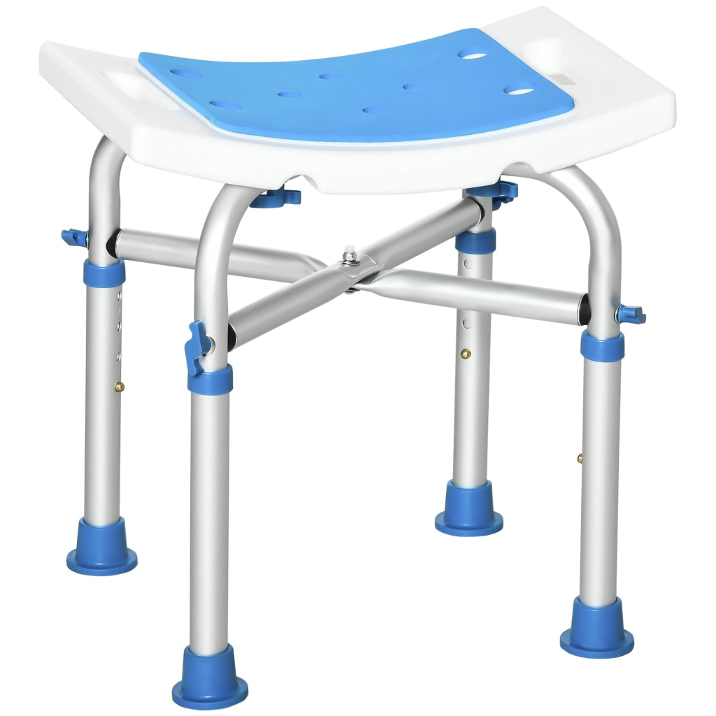 Sgabello per Doccia in Alluminio con Altezza Regolabile e Piedini Antiscivolo a Ventosa, Blu