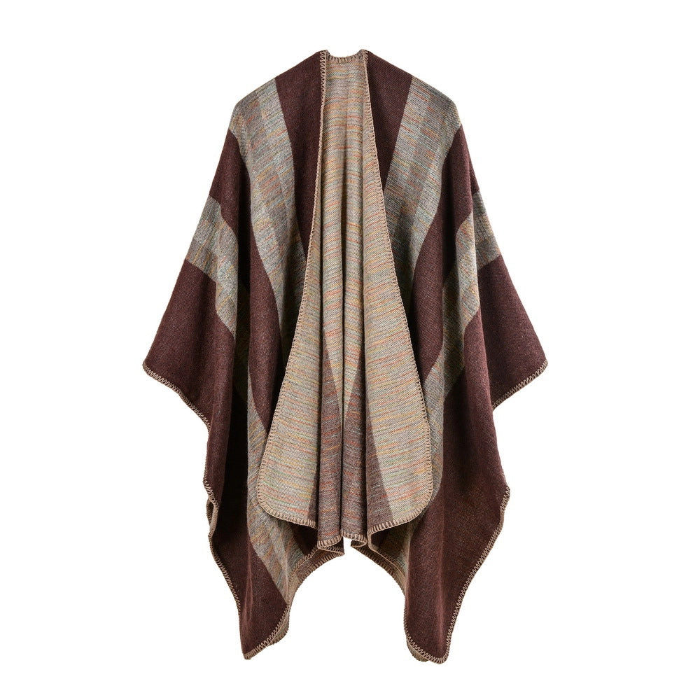 Nuovo scialle da donna in cashmere a righe con stelle, extra lungo e spesso, scialle multiuso.