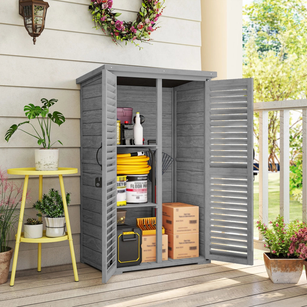 Armadio da Giardino in Legno con 2 Ripiani e Porte a Persiane ¨C Zephmum ¨C 75x50x118cm Grigio