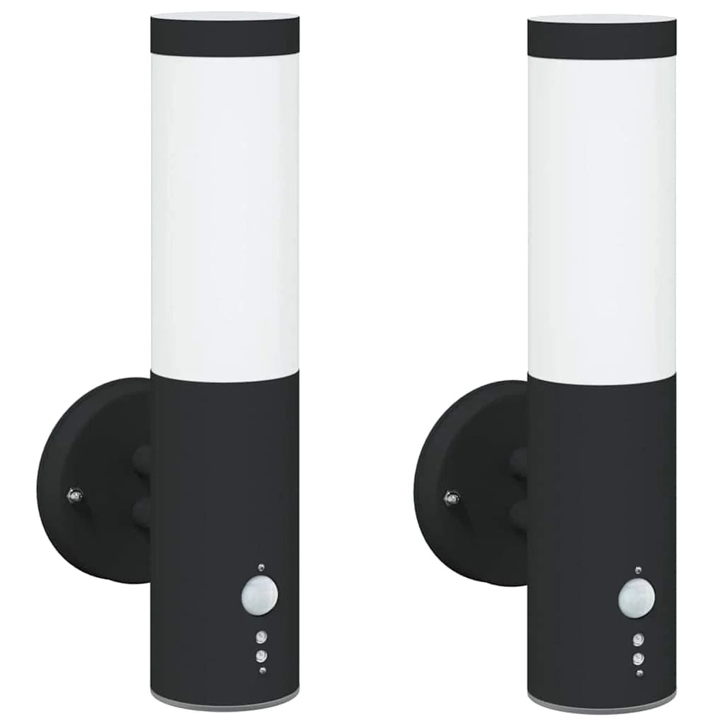 Set di 2 moderne lampade da parete cilindriche per esterni 15 x 7,5 x 33 cm in acciaio inox nero 02_0056506