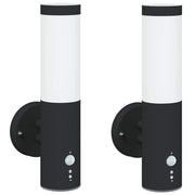Set di 2 moderne lampade da parete cilindriche per esterni 15 x 7,5 x 33 cm in acciaio inox nero 02_0056506