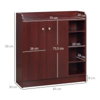 Armadio Scarpiera Moderno e Salvaspazio in Legno per 12 Paia con 4 Ripiani Aperti, 83x30x90 cm, color Caffè