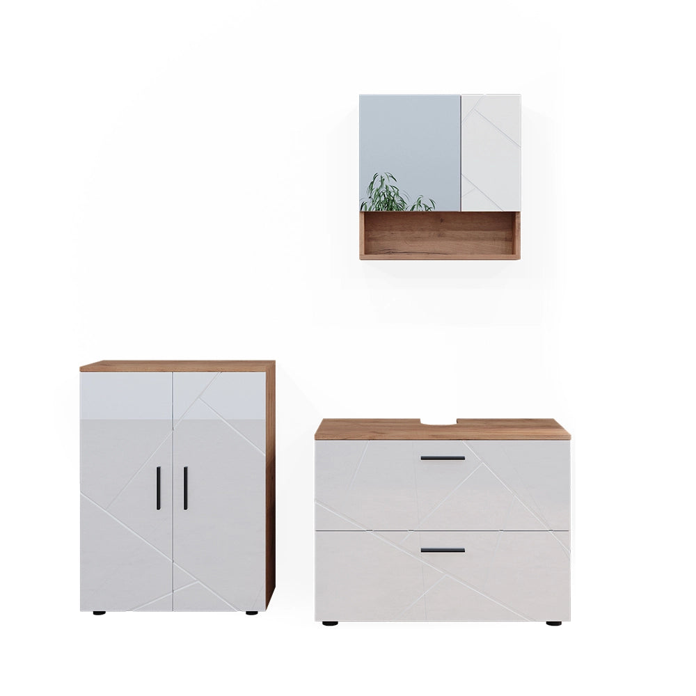 Vicco Set di mobili da bagno Bianco lucido/oro power oak 3 parti