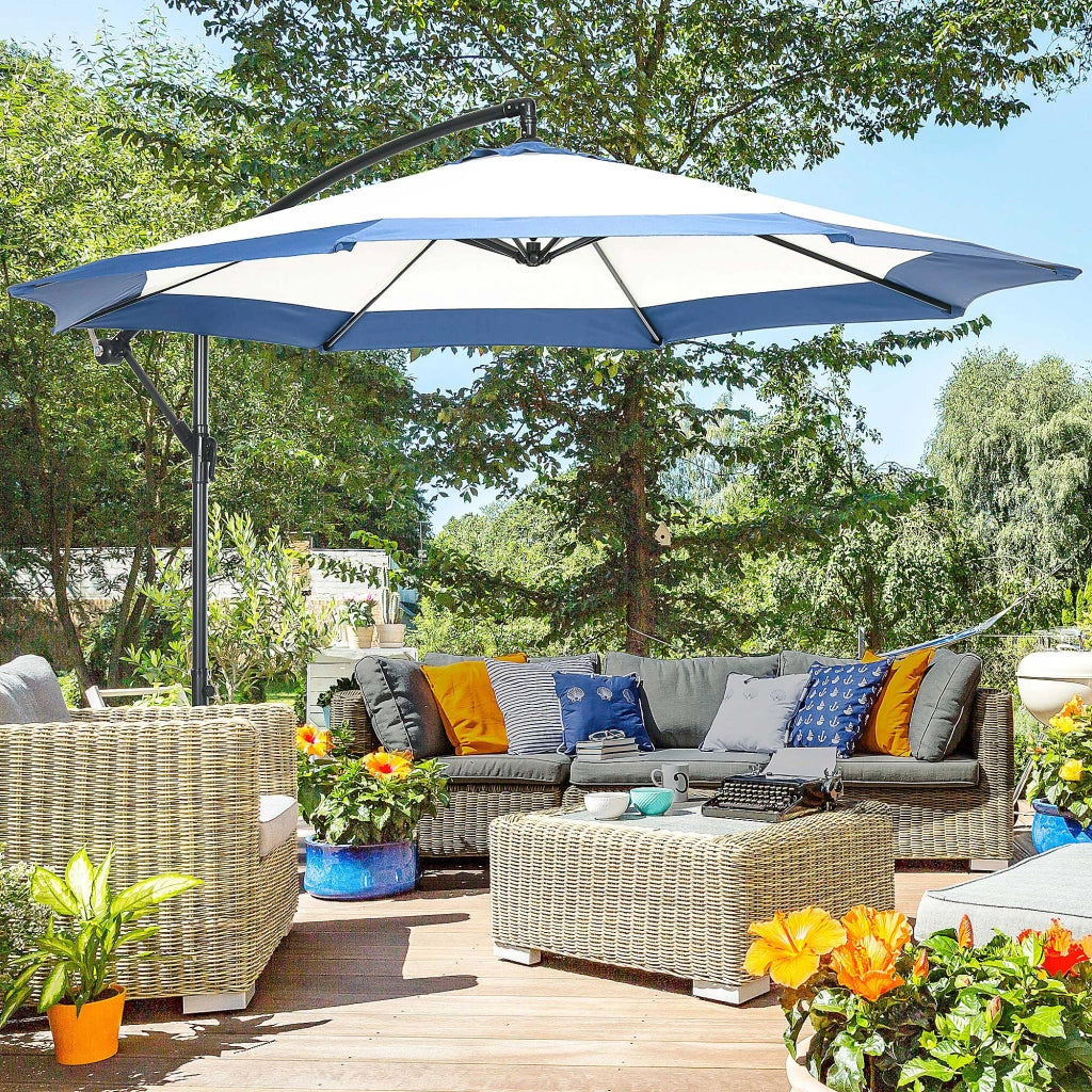 Ombrellone da Giardino ¨C Zephmum ¨C Blu Scuro e Crema, ?3x2 m