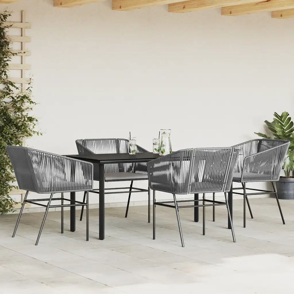 Set da Pranzo da Giardino 5 pz con Cuscini Polyrattan Vetro 3334628