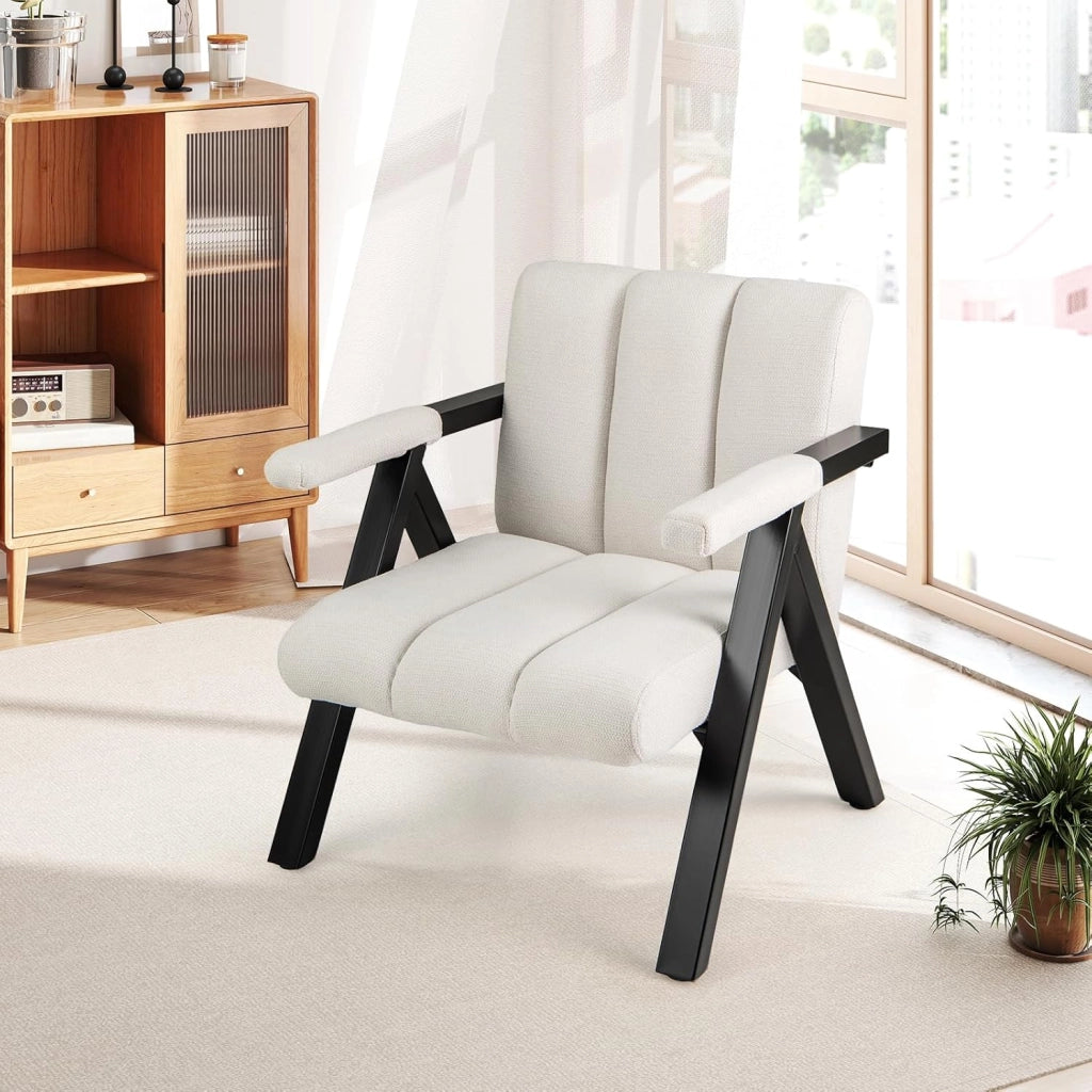 Poltrona da Salotto, Sedia Ergonomica con Struttura in Metallo, Braccioli e 4 Piedini Regolabili, Sofa Imbottita Relax Moderna per Soggiorno e Camera da Letto, Portata 150 kg (Bianco)