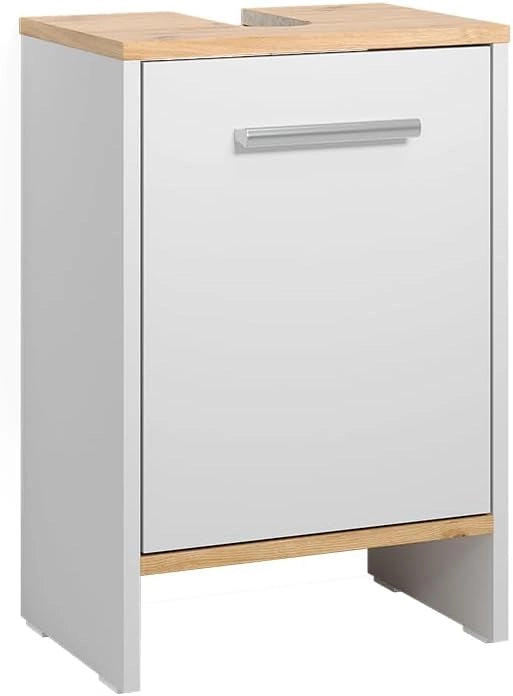 Mobile sottolavabo per bagno Karli, Rovere bianco/dorato, 38.2 x 57 cm con la porta