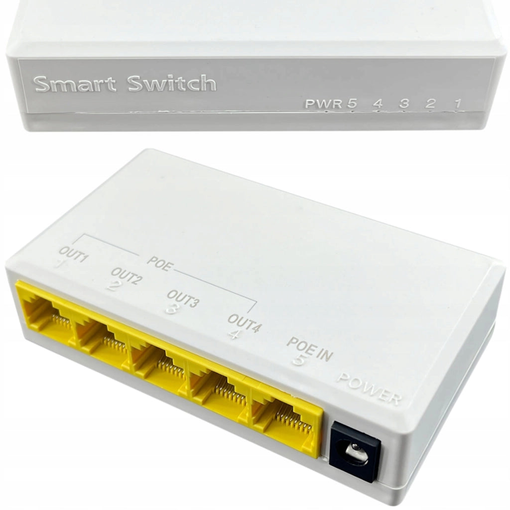 Ripetitore POE 104JS – 1x IN 4x OUT | 24W, 10/100 Mbps, 57V | Compatibile con Telecamere IP, Controllo Accessi