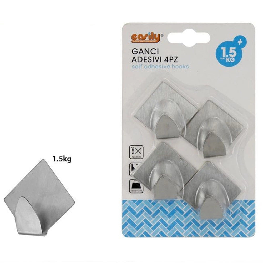 Trade Shop - Set 4pz Ganci Appendini Adesivi Parete Casa Cucina Bagno Attaccapanni Rombi 59664 -