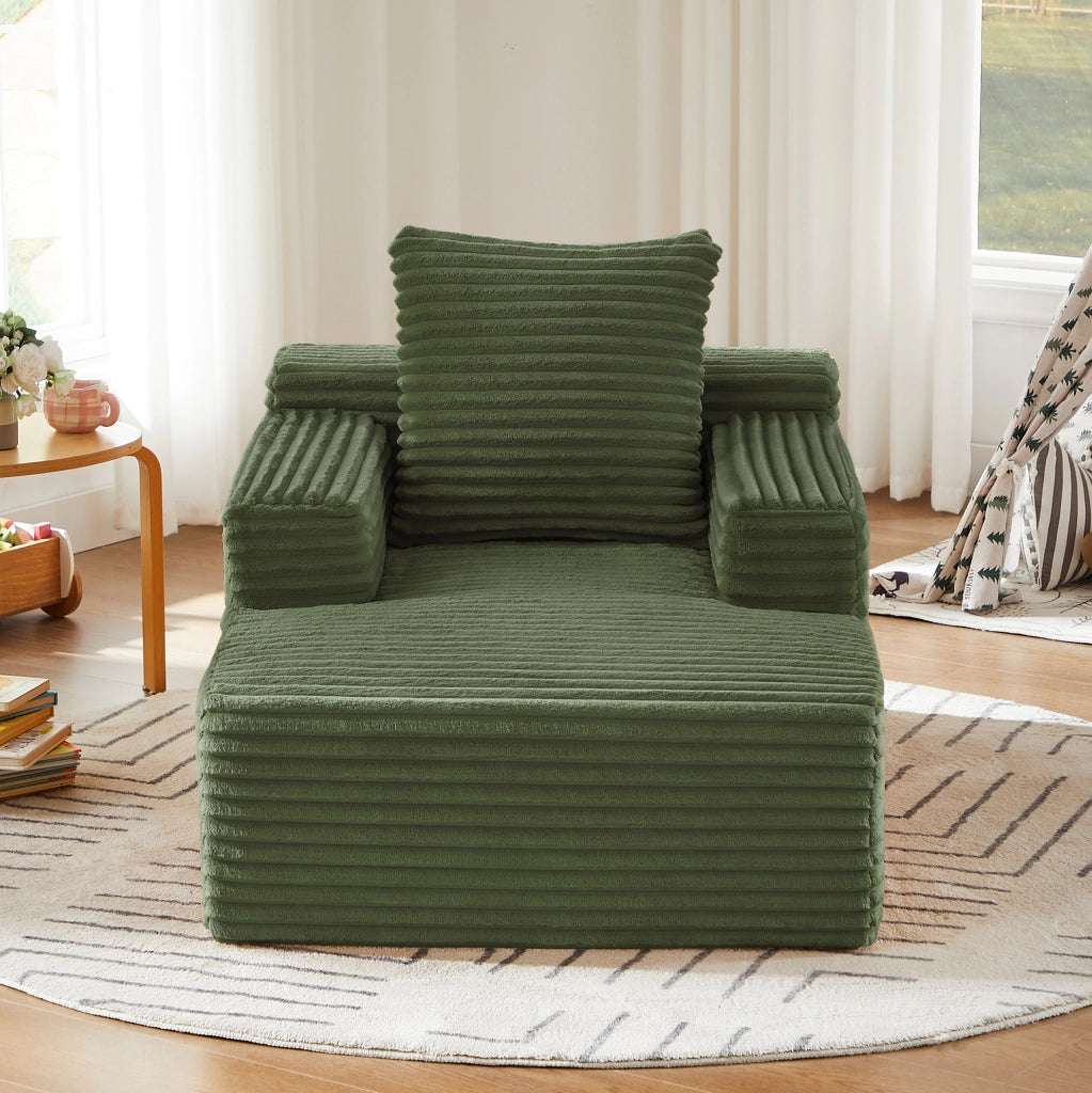 Divano chaise longue verde in tessuto a coste - senza montaggio