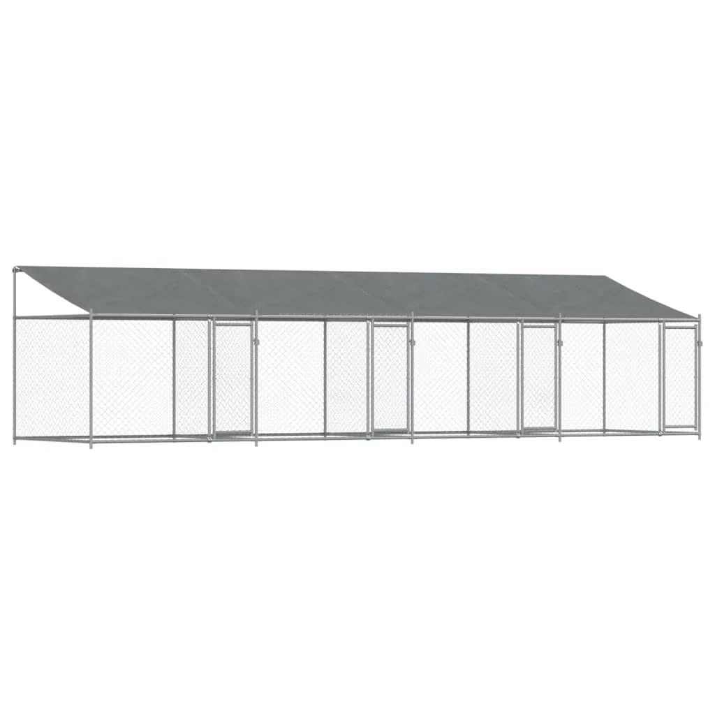 Gabbia per cani con tetto e porte 8 x 2 x 2 m acciaio zincato grigio 02_0041636
