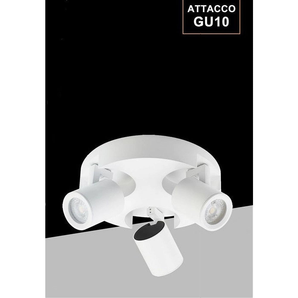 Trade Shop - Plafoniera 3 Diffusori Orientabile Soffitto Parete Tonda Gu10 Bianco Nero Th8804 - Bianco