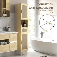 Mobiletto bagno colonna stoccaggio bagno con porte in rattan cassetto 2 armadi 32 x 30 x 170 cm rovere