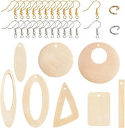 48 pezzi di Hangers Geometrici in Legno - 8 Stili con Orecchie a Bicchiere e Anelli a Molla