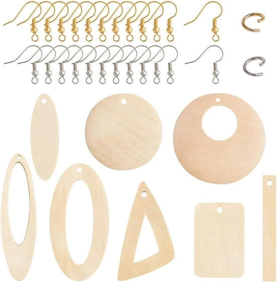 48 pezzi di Hangers Geometrici in Legno - 8 Stili con Orecchie a Bicchiere e Anelli a Molla