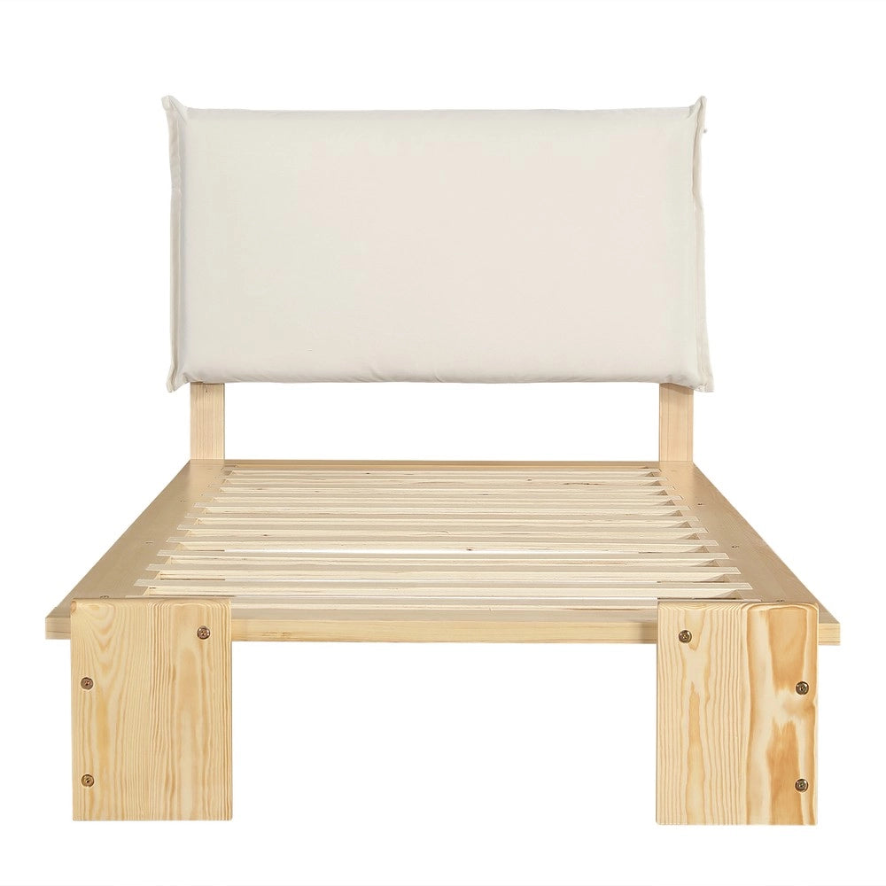 Letto Singolo Imbottito per Bambini ¨C Xylo ¨C Pino Naturale, Testiera, Rete a Doghe, 90x200