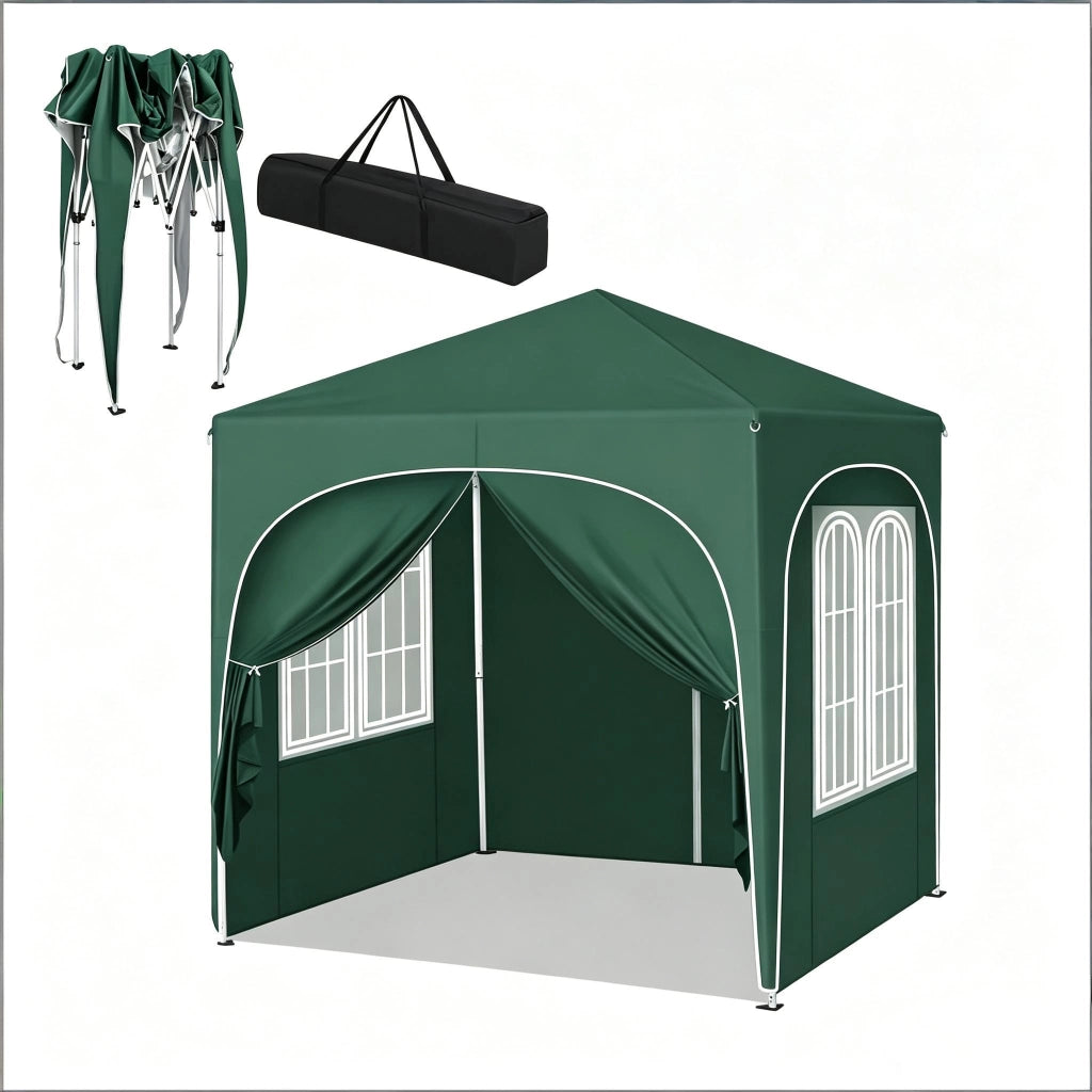GAZEBO 2x2 m in metallo e tessuto Oxford verde con pareti laterali