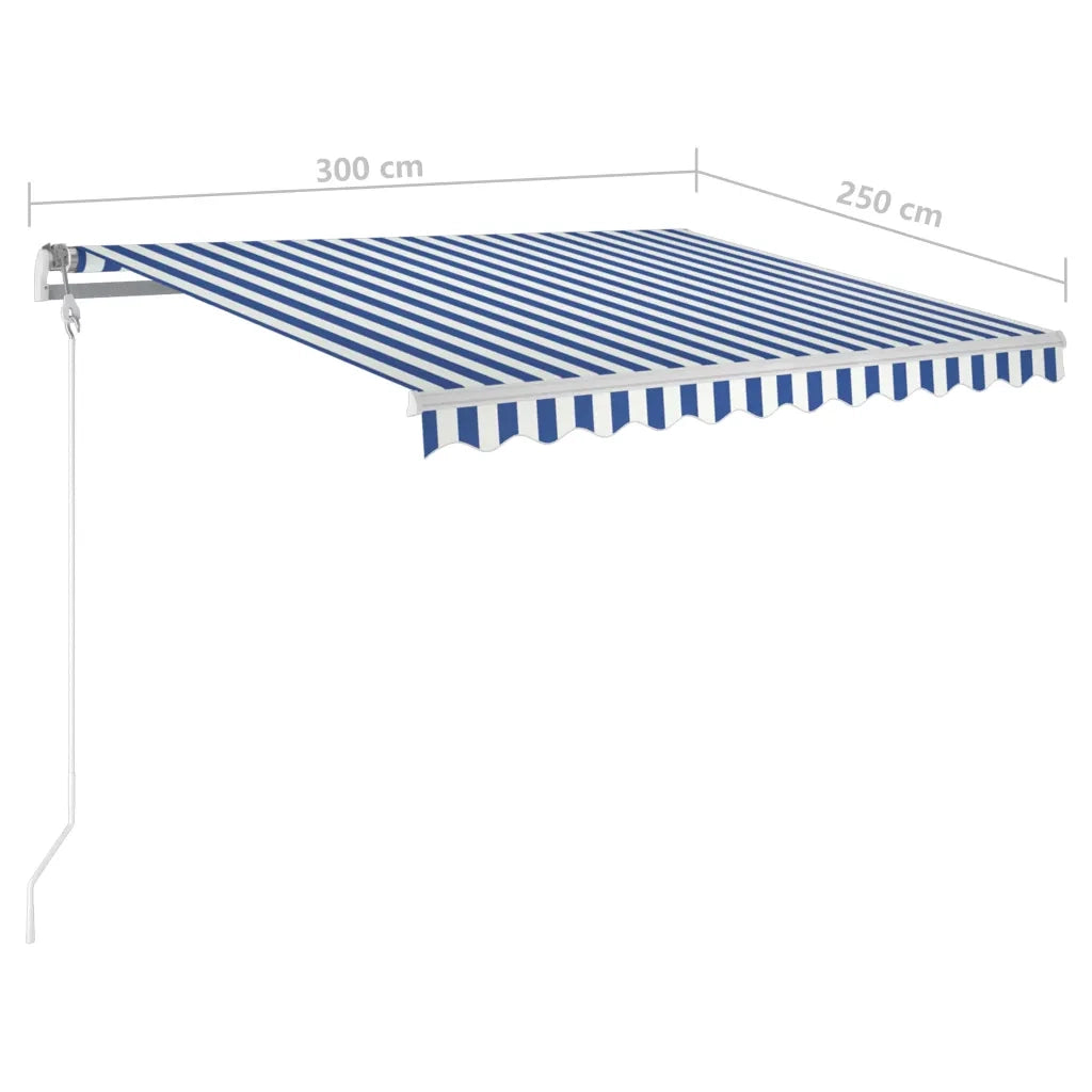 Tenda da Sole Retrattile Manuale con LED 3x2,5 m Blu e Bianco 3069901