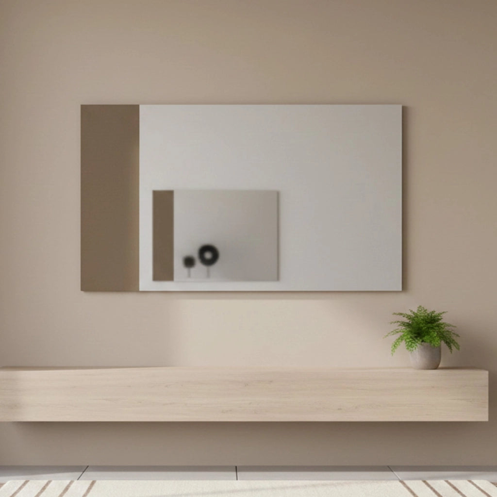 Specchio Atri, Specchio decorativo da ingresso, Articolo d'arredo a muro con profilo laterale, 100% Made in Italy, 110x3h60 cm, Bianco e Marrone