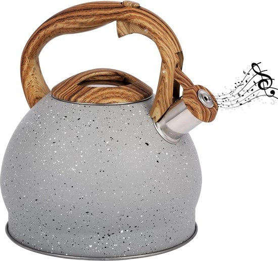 Teiera a Whistling con Tessitura Grigia - 3L Teiera per Fiamma Induzione - Teiera per Acqua Calda in Acciaio Inossidabile per Campeggio