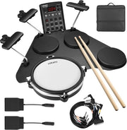 Drum elettrico con bacchette - Drum elettrico per bambini o adulti - Drum elettrico elettronico – Pianola a tamburi – Con 2 pedali – Incluso zaino portatile - Nero