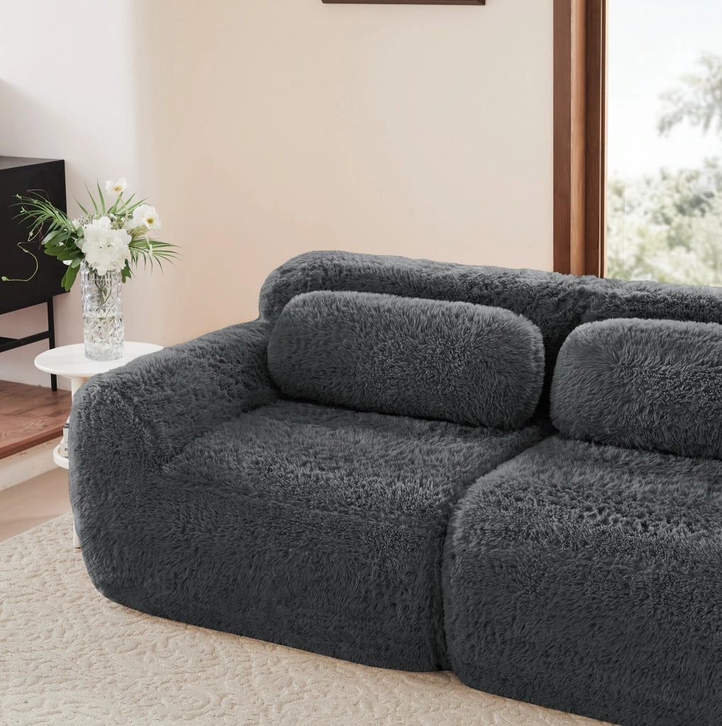 Divano angolare modulare 4 posti senza montaggio in tessuto plush grigio