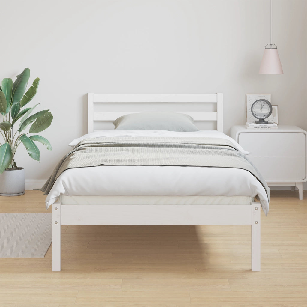 Struttura del letto  con testiera Bianca 80x220 cm in legno massello di pino