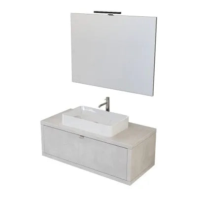 Mobile bagno sospeso 110 cm grigio chiaro con lavabo da appoggio e specchio Master