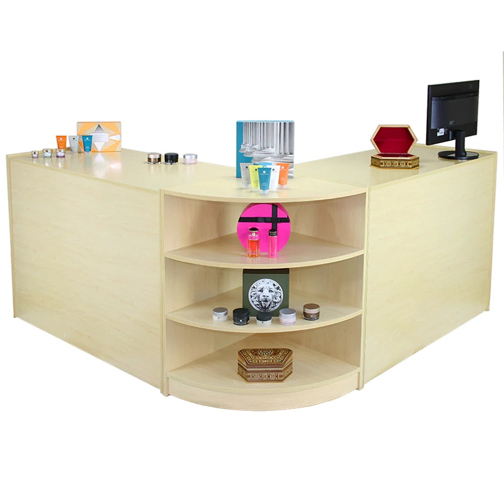 Set Venus con 3 Banconi da Negozio e Reception con Finitura in Acero Laminato