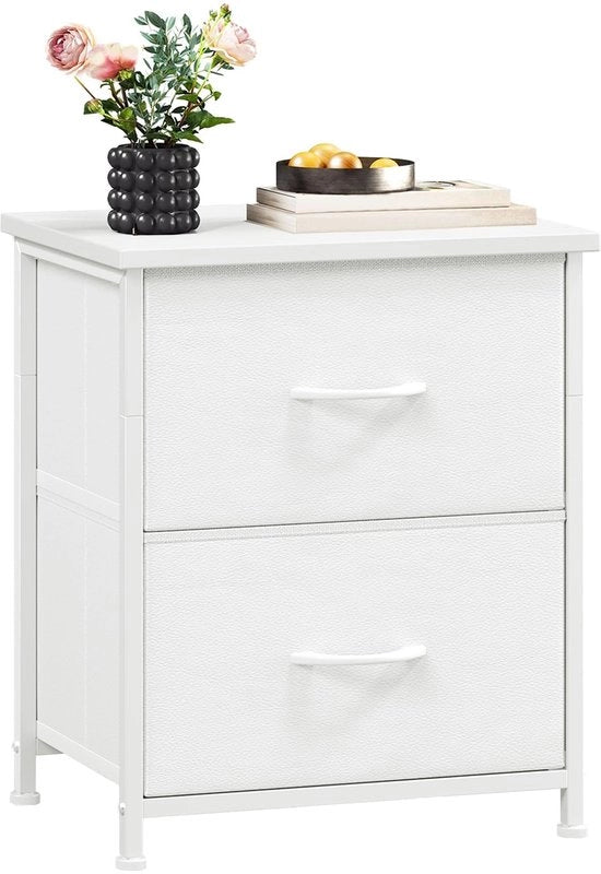 Cassettiere notturna con 2 ante - tavolo da notte con cassetti - comodino per camera da letto - piccolo comò - bianco - avviso di sicurezza per movimento laterale