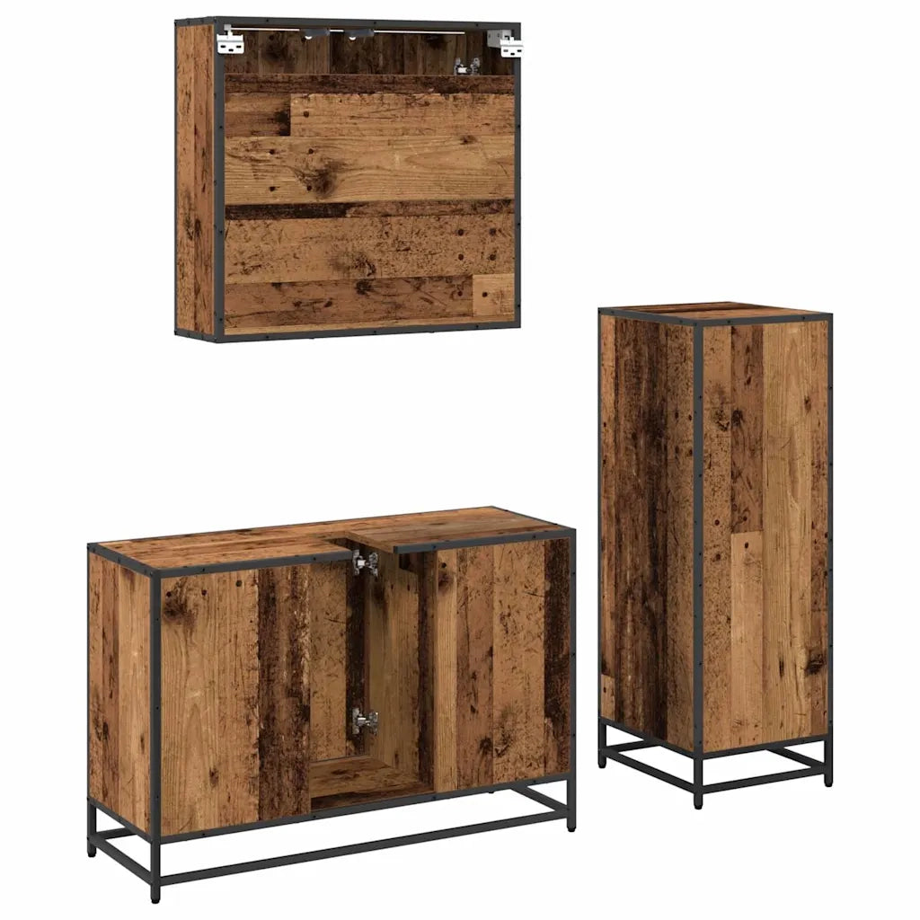 Set di mobili per il bagno con cassetto 3 pcs Legno vecchio 3402456
