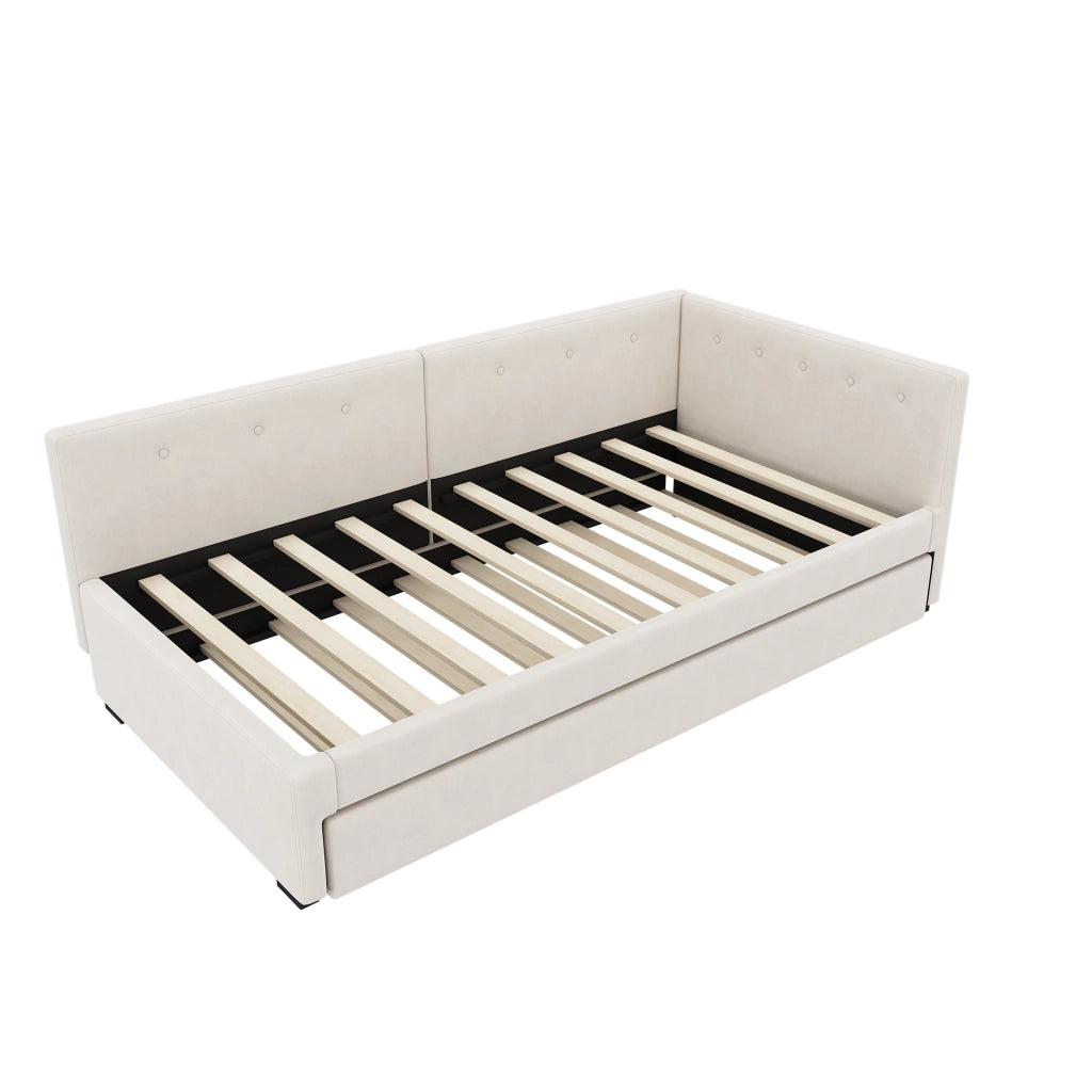 DESMIU Divano letto 90 × 200 cm 1 posto con letto estraibile, senza materasso, in velluto e MDF, beige