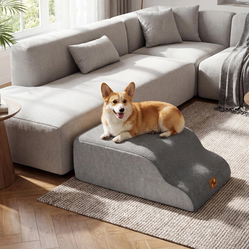 Scale per cani a 5 gradini per letti alti divani e poltrone con rampe trasformabili, Scala in schiuma ad alta densit¨¤ con fondo antiscivolo e copertura lavabile Grigio