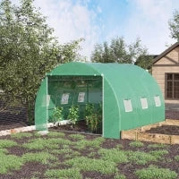Serra da Giardino 9 m², Serra a Tunnel da Giardino 3 x 3 x 2 m con Porta e 6 Finestre in Rete PE, Struttura in Acciaio, Verde
